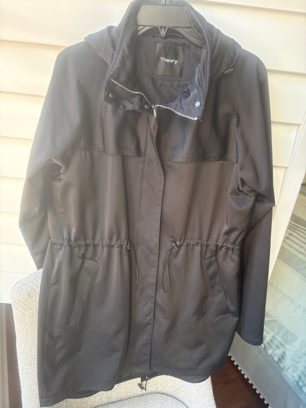 Theory Black Hooded Utility Jacket with Drawstring Waist